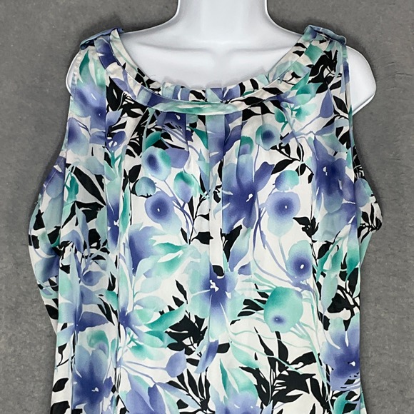 AK Anne Klein Top Womens 2X Floral Sleeveless Blue Green White‎ Blouse Career - Picture 4 of 11